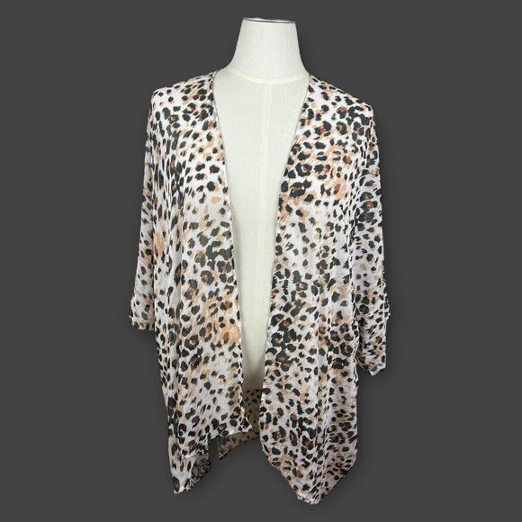 Aerie Chiffon White Leopard Print Kimono Beach Cover Up One Size Longline - Picture 1 of 7
